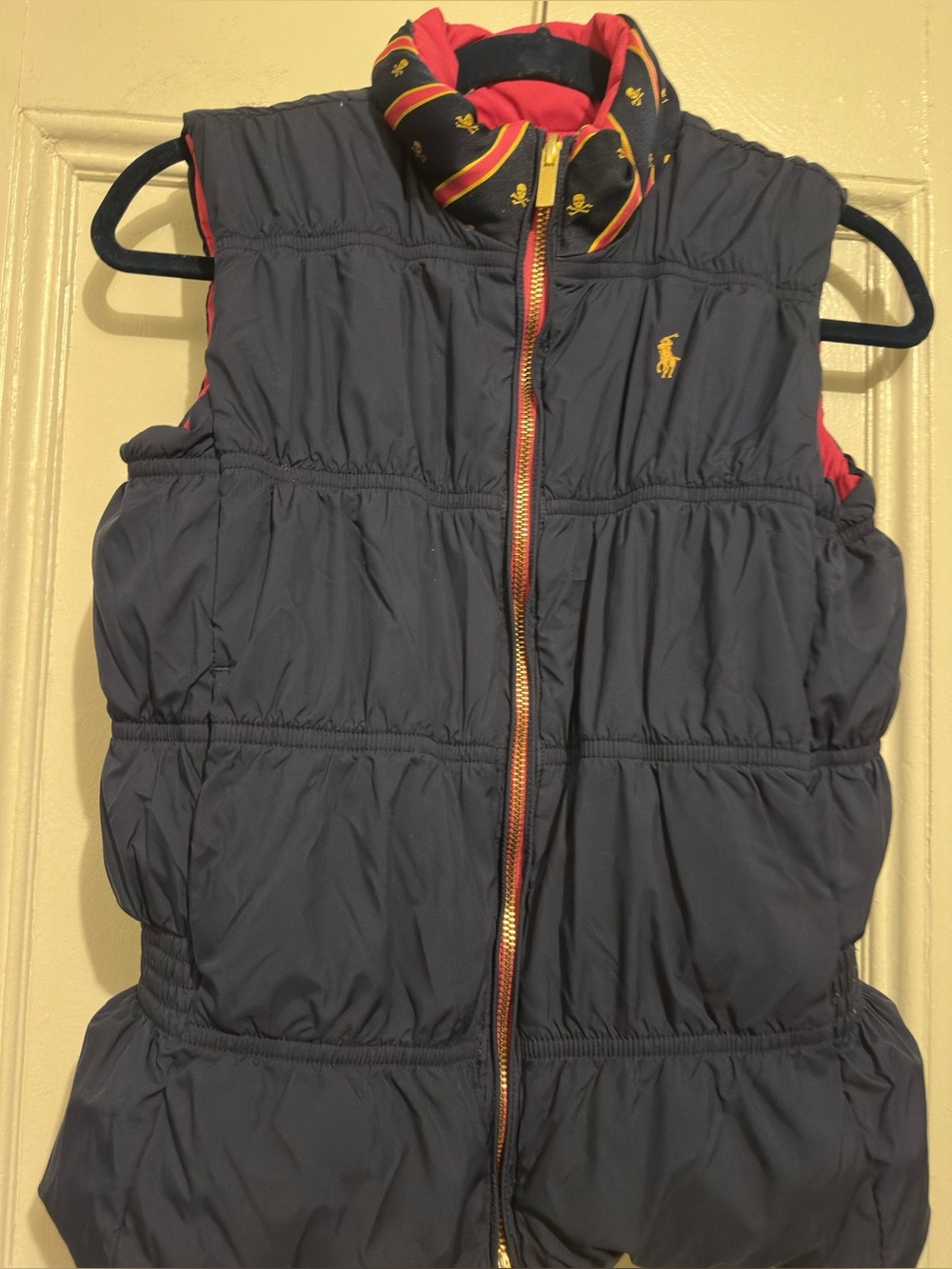 Polo by Ralph Lauren Navy Quilted Reversible Puffer Vest with Pink Lining.